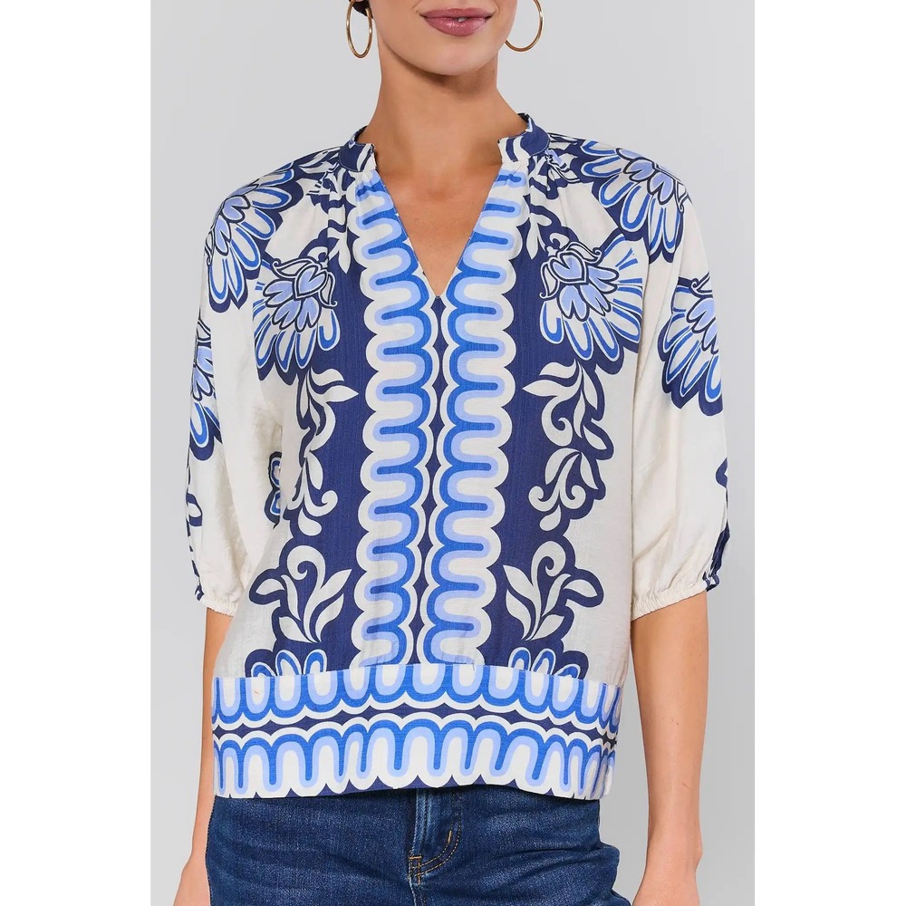 THML Laurie Top Blue White Size Medium New With Tags